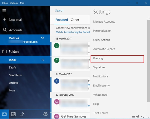 Windows 10-এ মেল অ্যাপে ফোকাসড ইনবক্স বৈশিষ্ট্য সক্ষম বা অক্ষম করুন 