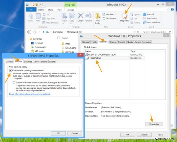 Windows 10-এ ডিস্ক রাইট ক্যাশিং সক্ষম বা নিষ্ক্রিয় করুন 