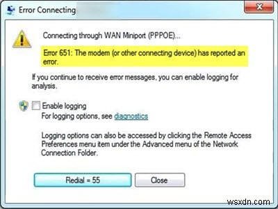 ত্রুটি 651, মডেম (বা অন্যান্য সংযোগকারী ডিভাইস) উইন্ডোজে একটি ত্রুটি রিপোর্ট করেছে৷ 