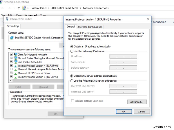 Windows 10-এ IPv4 বৈশিষ্ট্যগুলি খুলতে এবং সম্পাদনা করতে পারে না 