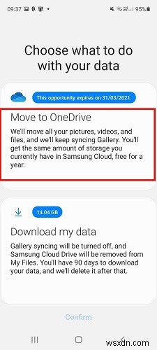 Samsung ক্লাউড থেকে OneDrive-এ যান 