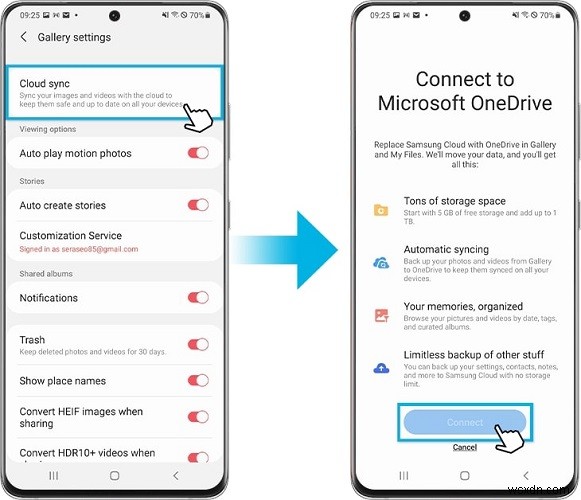 Samsung ক্লাউড থেকে OneDrive-এ যান 