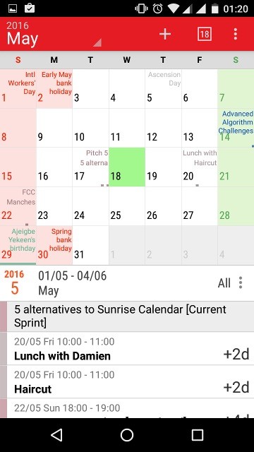 অ্যান্ড্রয়েডের জন্য সূর্যোদয় ক্যালেন্ডারের পাঁচটি বিকল্প 