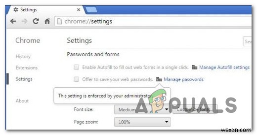 Google Chrome-এ এই সেটিংটি এনফোর্সড  ত্রুটি৷ 