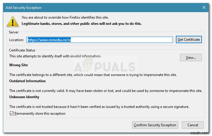 ঠিক করুন:SSL_ERROR_BAD_CERT_DOMAIN 