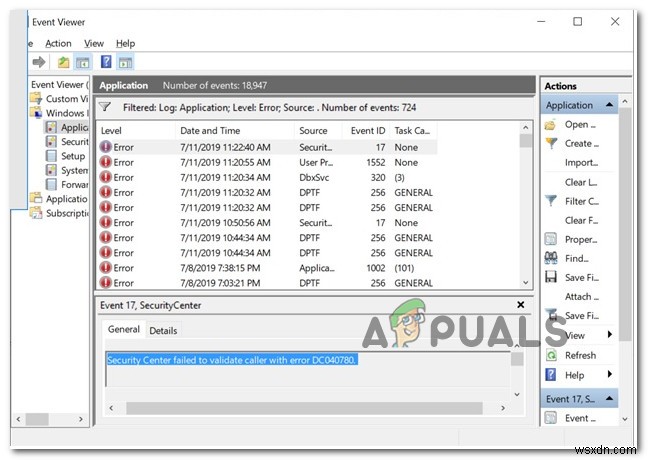 ঠিক করুন:ত্রুটি কোড DC040780 ইভেন্ট আইডি 17,  সিকিউরিটি সেন্টার কলার যাচাই করতে ব্যর্থ হয়েছে  