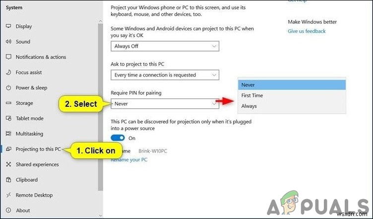 Windows 10-এ এই পিসিতে প্রজেক্ট করার সময় পেয়ার করার জন্য পিন প্রয়োজন কীভাবে সক্ষম বা নিষ্ক্রিয় করবেন? 