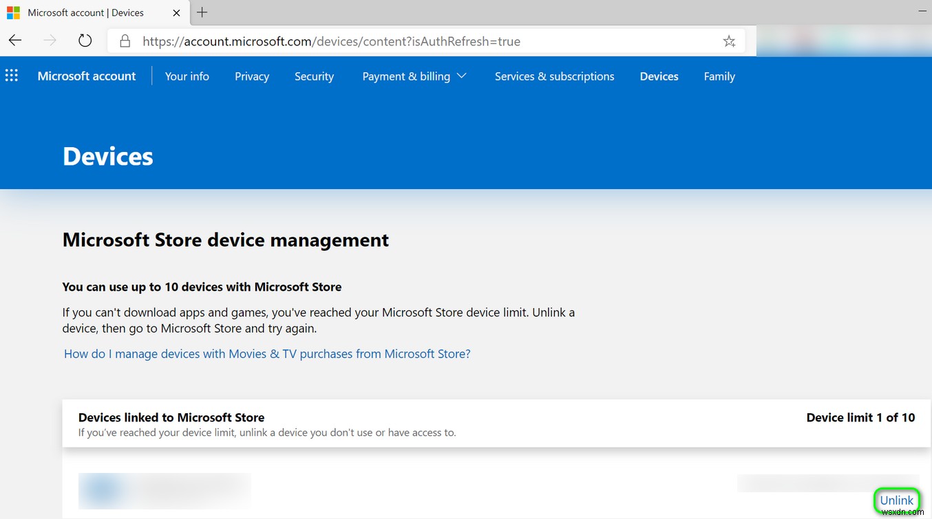 ঠিক করুন:মাইক্রোসফ্ট স্টোর অ্যাকাউন্ট ডিভাইসগুলি লিঙ্কমুক্ত হবে না 