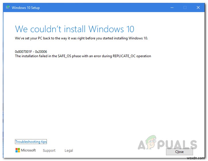 REPLICATE_OC অপারেশন চলাকালীন SAFE_OS-এ উইন্ডোজ 10 ইনস্টলেশন ব্যর্থ হয়েছে তা কীভাবে ঠিক করবেন 