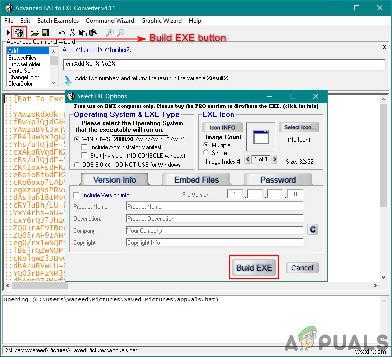 ব্যাচ ফাইল .BAT কে এক্সিকিউটেবল .EXE এ রূপান্তর করা হচ্ছে 