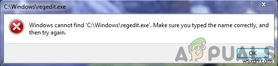 ঠিক করুন:উইন্ডোজ regedit.exe খুঁজে পাচ্ছে না 