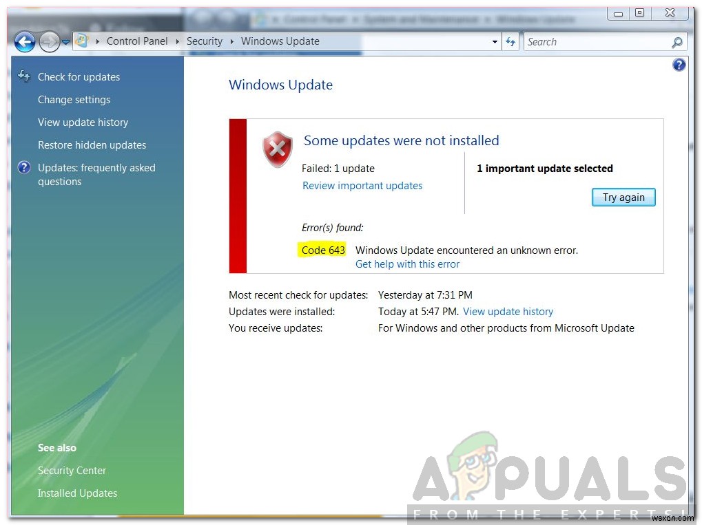 উইন্ডোজ আপডেট ত্রুটি কোড 643 কিভাবে ঠিক করবেন 