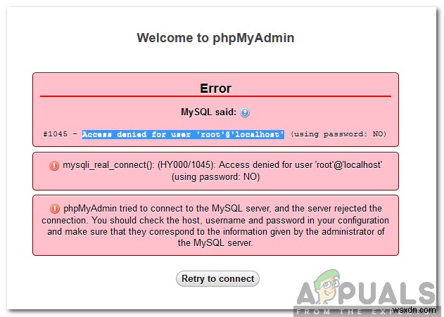 MySQL-এ ব্যবহারকারী  root @ localhost  ত্রুটির জন্য অস্বীকৃত অ্যাক্সেস কীভাবে ঠিক করবেন 