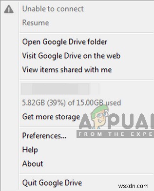 ঠিক করুন:গুগল ড্রাইভ সংযোগ করতে অক্ষম 