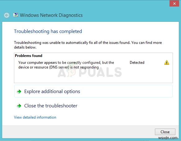 ঠিক করুন:আপনার কম্পিউটার সঠিকভাবে কনফিগার করা হয়েছে বলে মনে হচ্ছে, কিন্তু ডিভাইস বা রিসোর্স (DNS সার্ভার) সাড়া দিচ্ছে না 