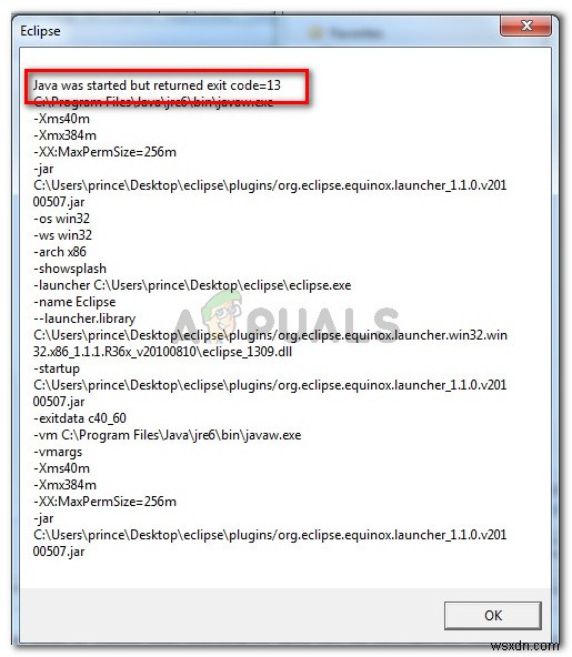 ঠিক করুন:জাভা শুরু হয়েছিল কিন্তু প্রস্থান কোড =13 ইক্লিপস ফেরত দিয়েছে 
