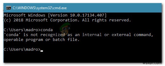 ঠিক করুন: কন্ডা  একটি অভ্যন্তরীণ বা বাহ্যিক কমান্ড, অপারেবল প্রোগ্রাম বা ব্যাচ ফাইল হিসাবে স্বীকৃত নয় 