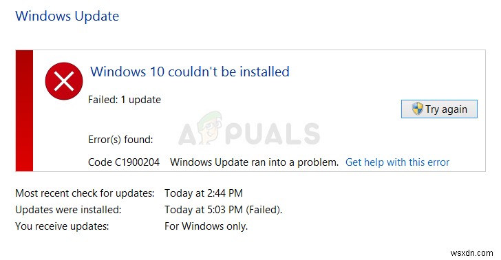 ঠিক করুন:উইন্ডোজ আপডেট ত্রুটি 0xc1900204 