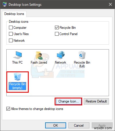 কিভাবে রিসাইকেল বিন আইকন পরিবর্তন করবেন 