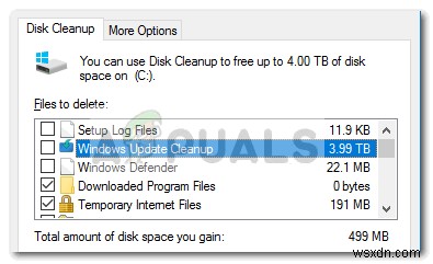 ঠিক করুন:ডিস্ক ক্লিনআপ বাগ 3.99 টিবি উইন্ডোজ আপডেট দ্বারা ব্যবহৃত 