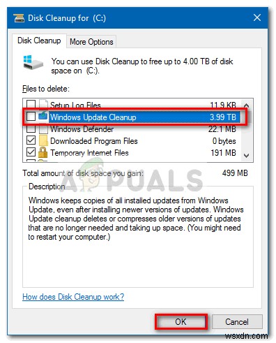 ঠিক করুন:ডিস্ক ক্লিনআপ বাগ 3.99 টিবি উইন্ডোজ আপডেট দ্বারা ব্যবহৃত 