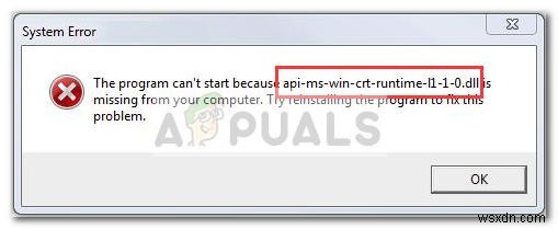 সমাধান:api-ms-win-crt-runtime-l1-1-0.dll অনুপস্থিত ত্রুটি