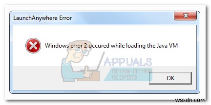 ঠিক করুন:জাভা ভিএম লোড করার সময় উইন্ডোজ ত্রুটি 2 ঘটেছে 