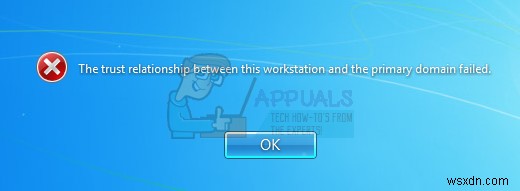 স্থির করুন:এই ওয়ার্কস্টেশন এবং প্রাথমিক ডোমেনের মধ্যে বিশ্বাসের সম্পর্ক ব্যর্থ হয়েছে