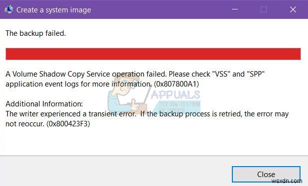 ঠিক করুন:Windows 10 সিস্টেম ইমেজ ব্যাকআপ ত্রুটি 0x807800A1 এবং 0X800423F3 