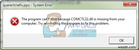 ঠিক করুন:Windows 7 এ অ্যাপ্লিকেশন চালু করার সময় COMCTL32.DLL অনুপস্থিত 
