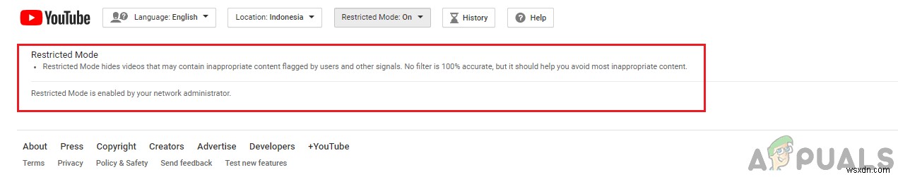 ফিক্স:ইউটিউবে  আপনার নেটওয়ার্ক অ্যাডমিনিস্ট্রেটর দ্বারা সীমাবদ্ধ মোড সক্ষম হয়েছে  বন্ধ করতে অক্ষম 