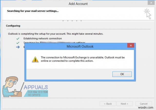 স্থির করুন:Microsoft Exchange এর সাথে সংযোগটি Outlook এ অনুপলব্ধ