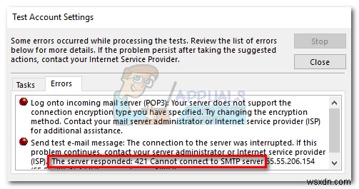 স্থির করুন:421 SMTP সার্ভারের সাথে সংযোগ করতে পারে না