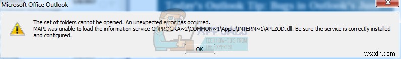 ঠিক করুন:iCloud Outlook সিঙ্ক MAPI APLZOD.DLL ত্রুটি৷ 