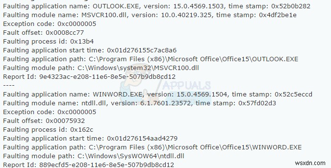 ঠিক করুন:Microsoft Word এবং Outlook 2013 ntdll.dll/MSVCR100.dll এর সাথে ক্র্যাশ হচ্ছে 
