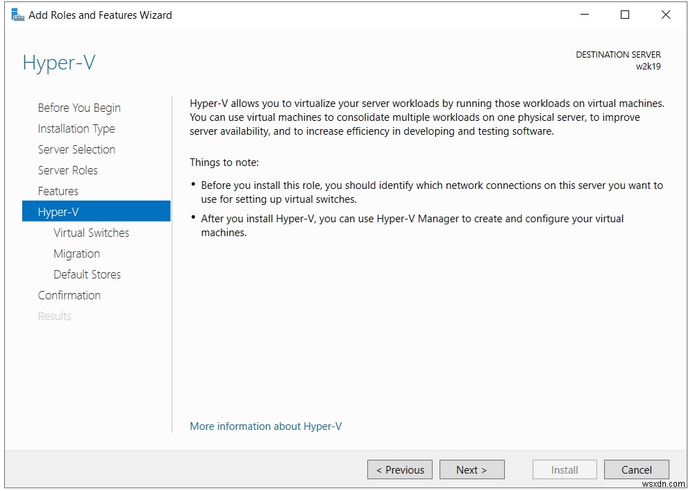 উইন্ডোজ সার্ভার 2019 এ হাইপার-ভি রোল ইনস্টল করুন