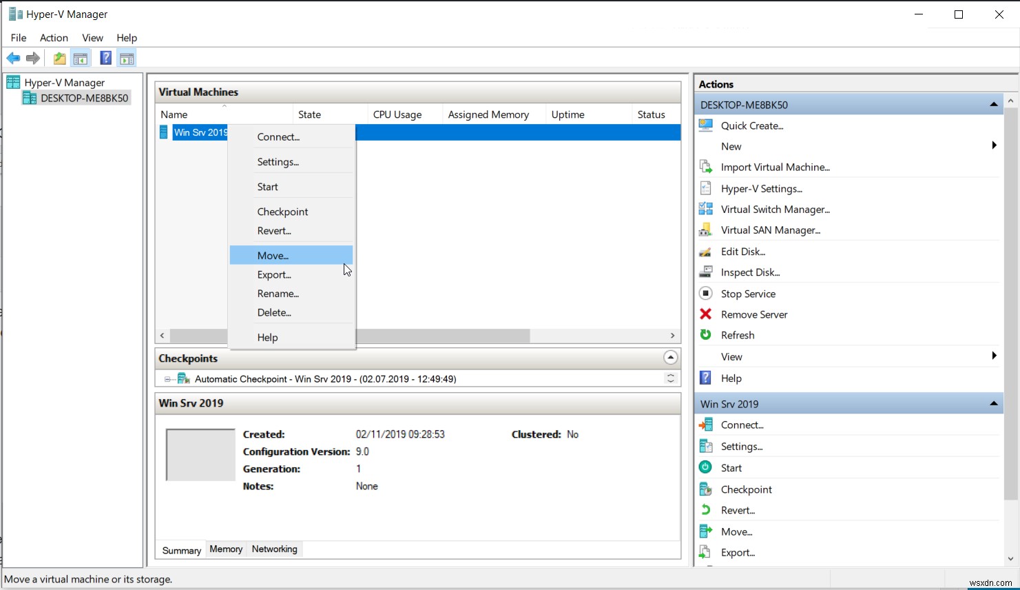 Hyper-V 2019 ব্যবহার করে ভিএমগুলিকে এক অবস্থান থেকে অন্য স্থানে সরানো৷ 