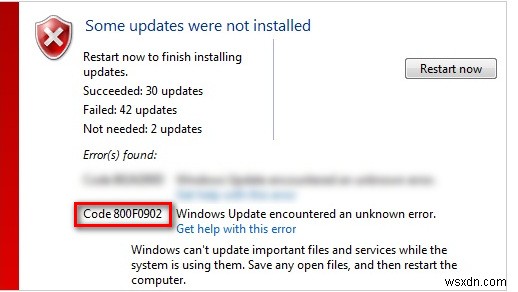 সমাধান:উইন্ডোজ আপডেট ত্রুটি 800f0902