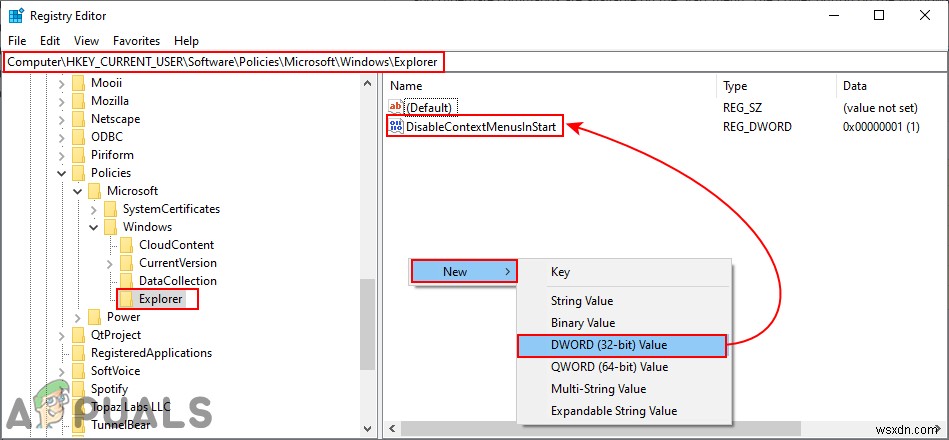 Windows 10 ফাইল এক্সপ্লোরার, স্টার্ট মেনু এবং টাস্কবারে প্রসঙ্গ মেনু অক্ষম করুন 