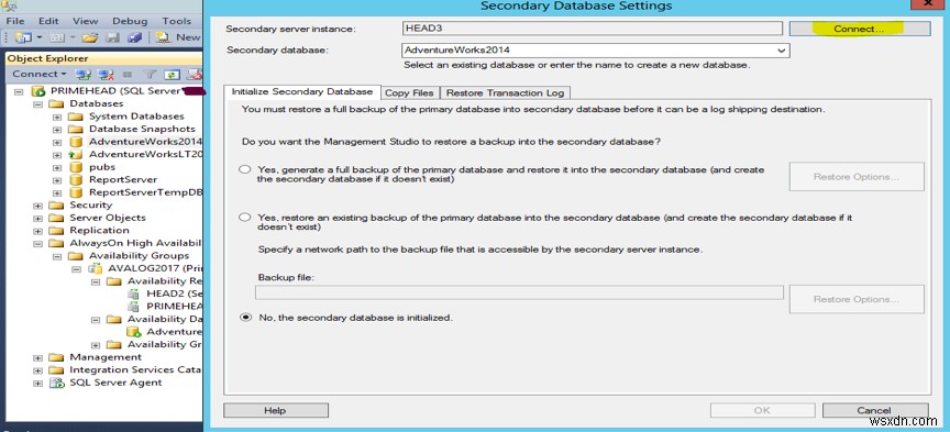 বিদ্যমান AlwaysOn ডাটাবেসে Microsoft SQL সার্ভার লগ শিপিং 