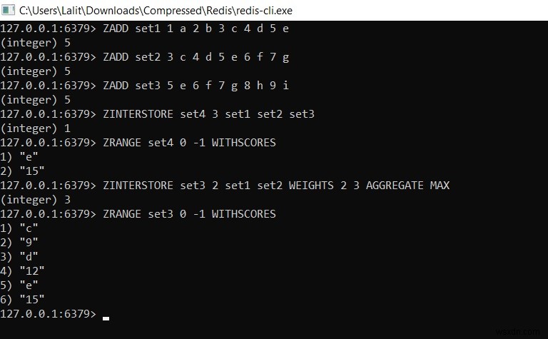 Redis ZINTERSTORE - কিভাবে সাজানো সেট মান ছেদ সঞ্চালন 