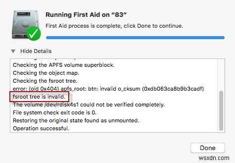 ম্যাকোসে fsroot গাছ চেক করার সময় APFS fsroot ট্রিটি অবৈধ ঠিক করুন