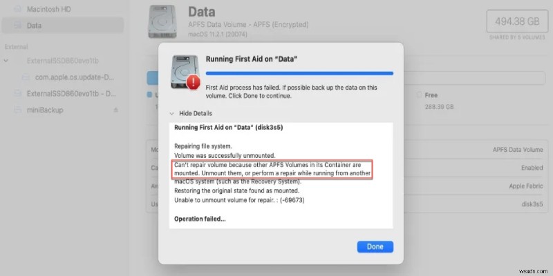 ভলিউম মেরামত করা যাবে না কারণ এর কন্টেইনারে অন্যান্য APFS ভলিউম মাউন্ট করা আছে, ডেটা নষ্ট না করে কীভাবে এটি ঠিক করবেন?