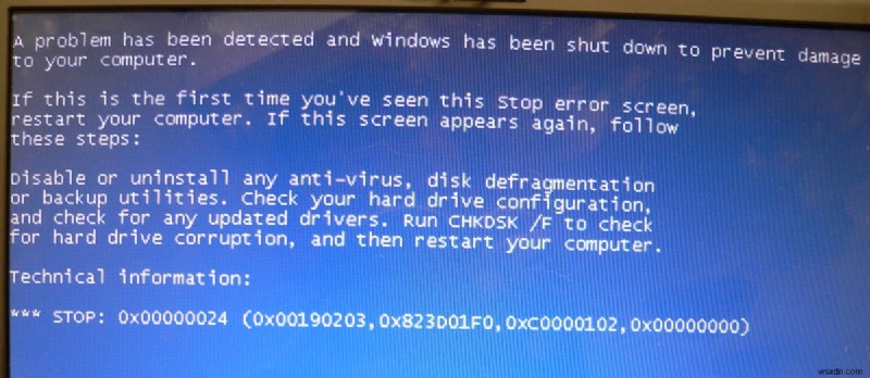 Windows Blue Screen Error “0x00000024”