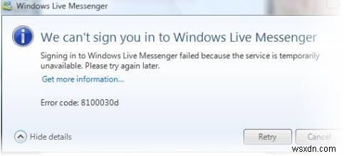 8100030d Windows Live Messenger ত্রুটি – ঠিক করুন