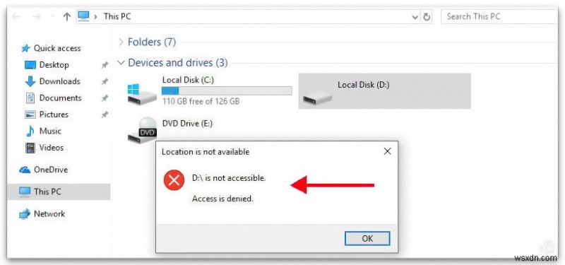 ডিস্ক ডি:অ্যাক্সেসযোগ্য নয়৷ Windows 10