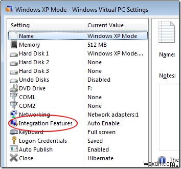 একটি XP মোড ভার্চুয়াল মেশিনের জন্য ইন্টিগ্রেশন বৈশিষ্ট্যগুলি সক্ষম করুন৷ 