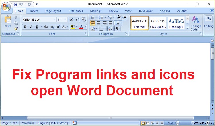 ওয়ার্ড ডকুমেন্ট খুলুন প্রোগ্রাম লিঙ্ক এবং আইকন ঠিক করুন 