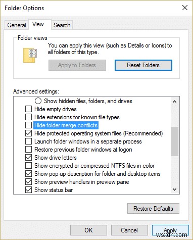 উইন্ডোজ 10 এ ফোল্ডার মার্জ কনফ্লিক্ট দেখান বা লুকান 