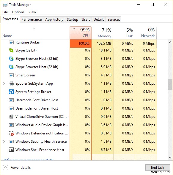 RuntimeBroker.exe দ্বারা উচ্চ CPU ব্যবহার ঠিক করুন 